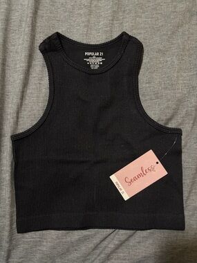 Popular 21 Black Ribbed Seamless Crop Tank